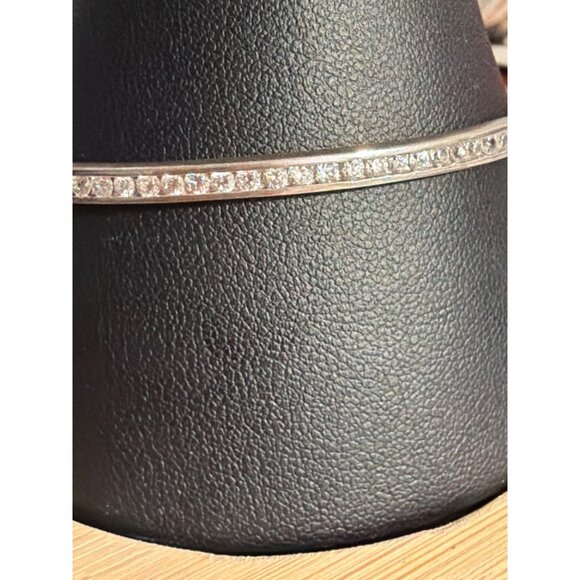 Vtg RD Sterling Silver 925 Bangle Bracelet Embedded Cubic Zirconia 7.25" Estate - Picture 2 of 6